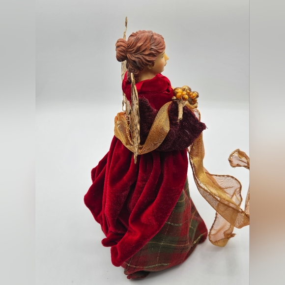 VINTAGE Angel Christmas Tree Topper / Decoration Red Gold Plaid - Picture 5 of 8